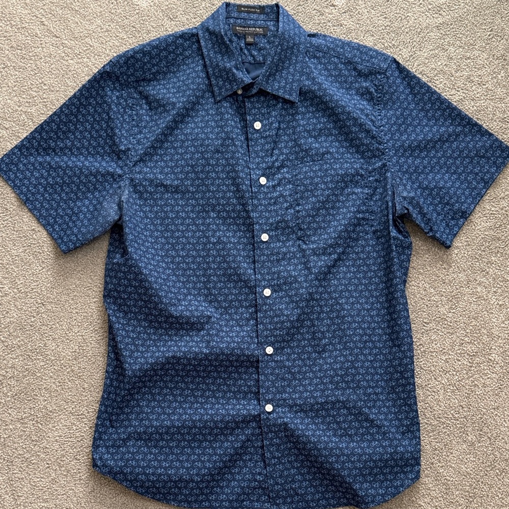 Banana Republic Navy Patterned Casual Shirt - Large